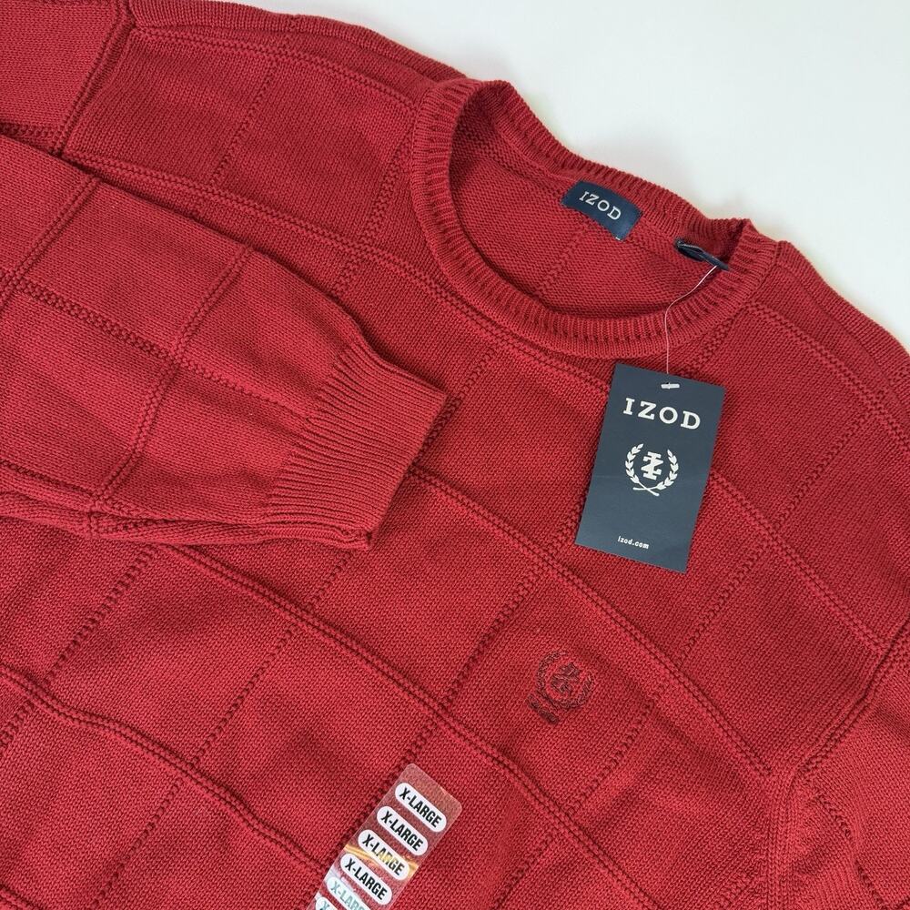 Izod Chunky Windowpane Red Crewneck Sweater Men's XL Old School Preppy Golf NWT